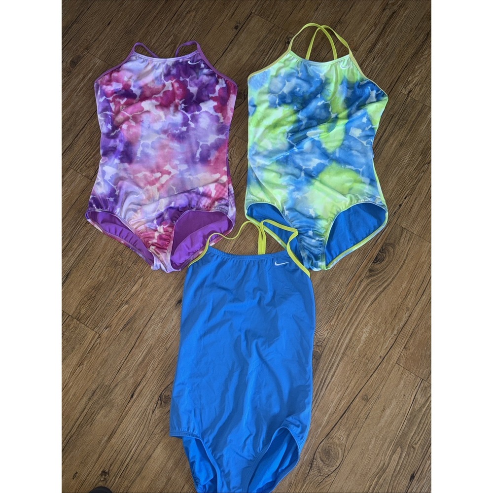 Nike Swimsuit Lot Of 3 One Piece Juniors Size Xl (Womens Xs) Cross Back Bright J